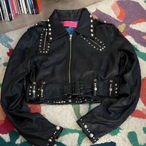 Juicy Couture Studded Cropped Leather Moto Jacket as worn by Britney Spears y2k